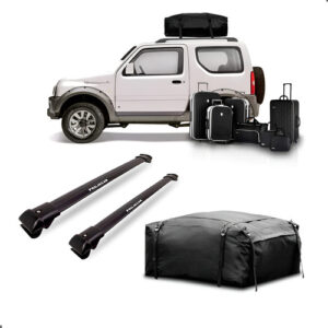 Kit Travessa Teto Suzuki Jimny + Maleiro Dobrável 380 Litros Preto