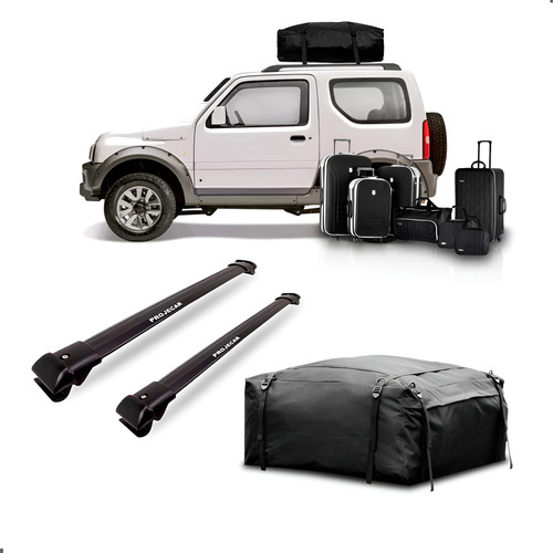 Kit Travessa Teto Suzuki Jimny + Maleiro Dobrável 380 Litros Preto