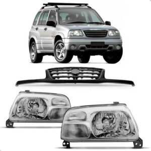 Kit Par De Faróis E Grade Dianteira Tracker 2000 A 2009 Preto