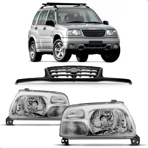 Kit Par De Faróis E Grade Dianteira Tracker 2000 A 2009 Preto