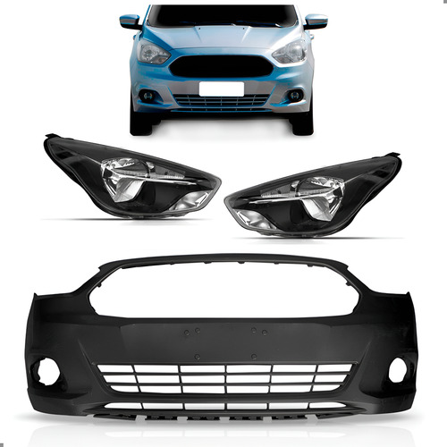 Kit Frente Para Ford Ka 2015 A 2018 Par Farol Mascara Negra Preto