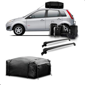 Kit Rack Teto Fiesta 2003 A 2013  + Maleiro Dobrável 380l Preto