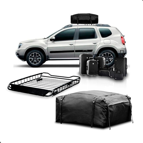 Kit Bagageiro Maleiro Teto Dobrável 380 L + Rack Gradeado