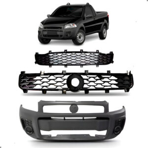 Kit Parachoque E Grade Para Strada Working 2014 A 2019 Cinza Preto