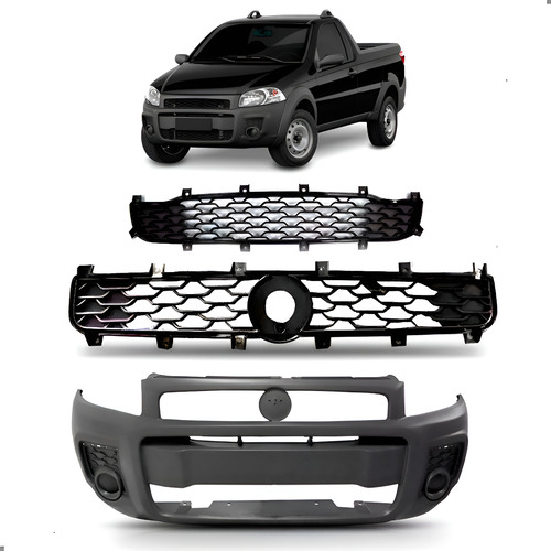 Kit Parachoque E Grade Para Strada Working 2014 A 2019 Cinza Preto
