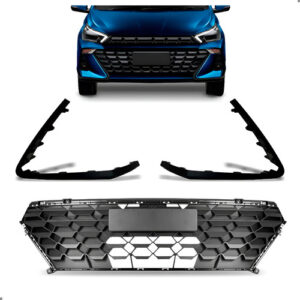 Kit Grade Central Hb20 2023 A 2026 Par Moldura Dianteira Preto