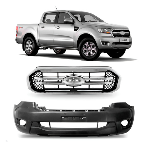 Envolvente Diant. E Grade Cinza Para Ford Ranger 2020 A 2024