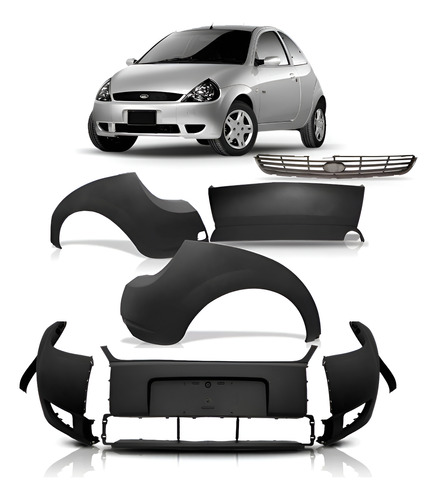 Kit De Parachoques E Grade Ka Dianteiro Traseiro  1a Linha  Preto