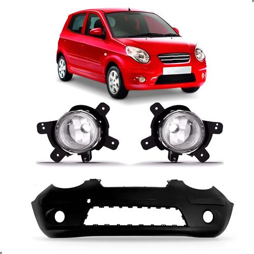 Kit Parachoque Dianteiro Picanto 2008 A 2011 Par Farol Milha Preto