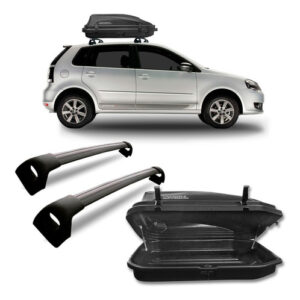 Bagageiro Teto Polo 2003 A 2012 Preto + Bau 270 Litros 50 Kg Preto