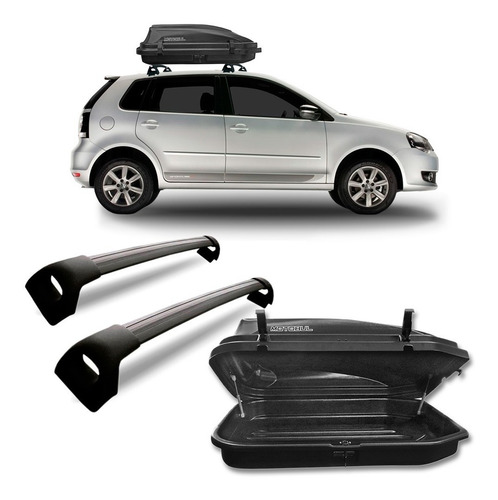 Bagageiro Teto Polo 2003 A 2012 Preto + Bau 270 Litros 50 Kg Preto