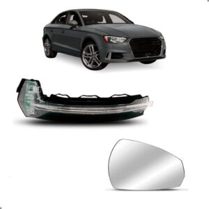 Kit Pisca E Lente Do Retrovisor Para Audi 2013a2016 Direito Preto