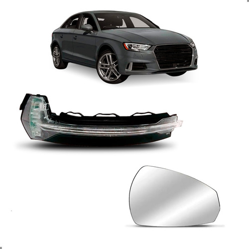 Kit Pisca E Lente Do Retrovisor Para Audi 2013a2016 Direito Preto