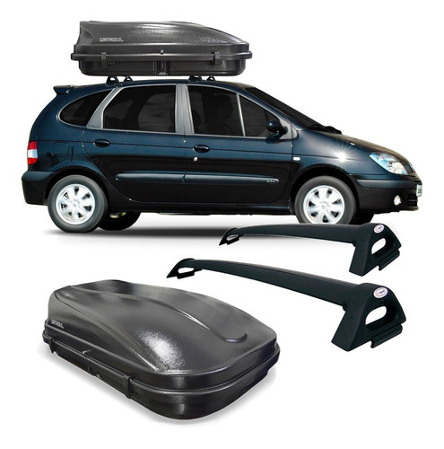 Bagageiro Teto Scenic Preto + Baú Maleiro 510 Litros Preto