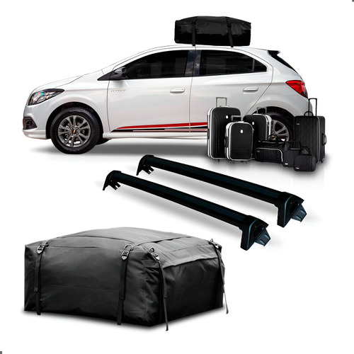 Kit Rack Teto Onix 2012 A 2013 + Maleiro Dobrável 380 Litros Preto