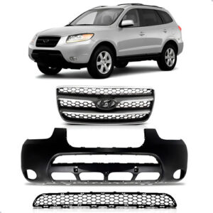 Kit Parachoque E Grade Dianteira Santa Fé 2007 A 2009 Preto