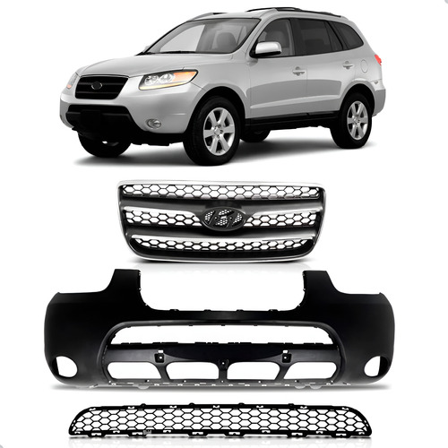 Kit Parachoque E Grade Dianteira Santa Fé 2007 A 2009 Preto