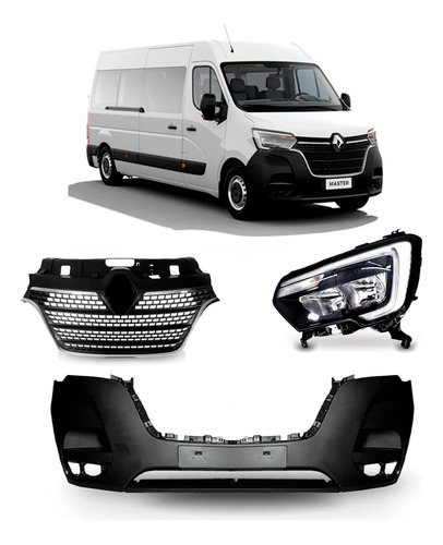 Kit Parachoque + Grade + Farol Ld Master 2022 2023 2024 Preto