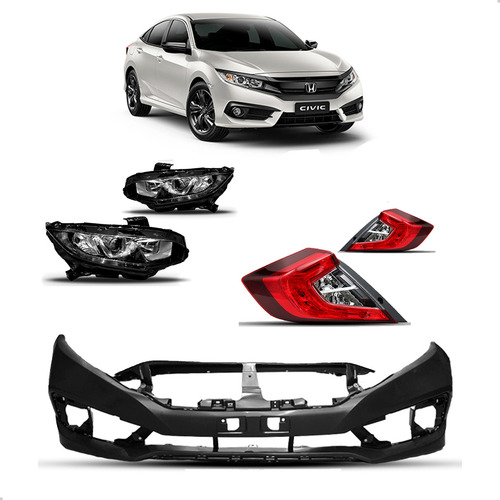 Kit Parachoque Par Farol E Lanterna Para Civic 2017 A 2021 Para Pintar