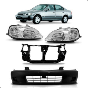 Kit Frente Para Civic 1999 2000 Parachoque Painel Par Farol Para Pintar