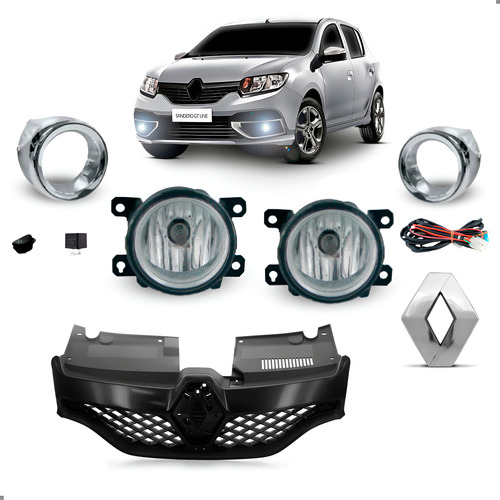 Kit Grade Sandero 2014 2015 A 2019 Com Emblema E Milhas Preto