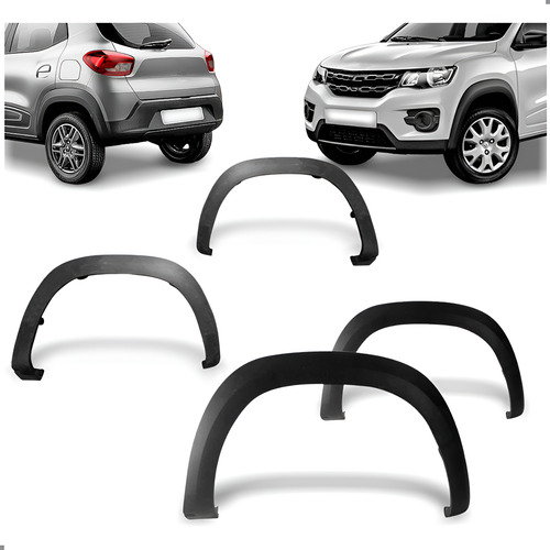 Kit Molduras E Vão Rodas Para Kwid 2017 A 2026 Preto