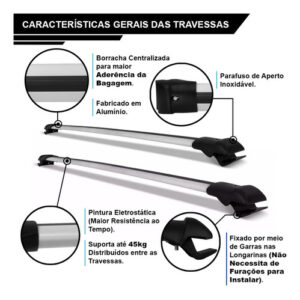 Kit Travessa Teto Slim Universal + Maleiro Dobravel 380 Preto