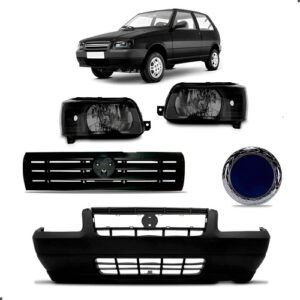Kit Completo Parachoque Diant. Farol Uno Mille 2006 A 2010 Preto