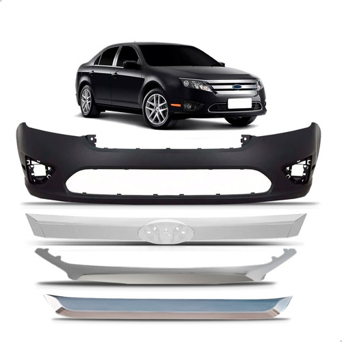 Kit Parachoque + Frisos Grade Cromado Fusion 2010 Até 2012 Preto