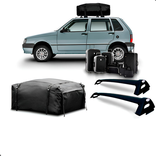 Kit Rack Teto Uno 2001 A 2009 + Maleiro Dobravel 380 Litros Preto