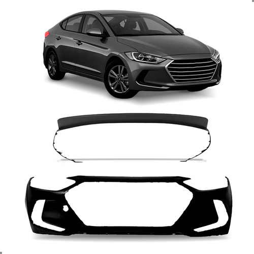 Kit Parachoque Dianteiro Elantra 2017 2018 Com Spoiler Saia Preto