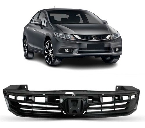Grade Radiador Para Civic 2012 A 2015 Sem Friso Com Suporte Preto