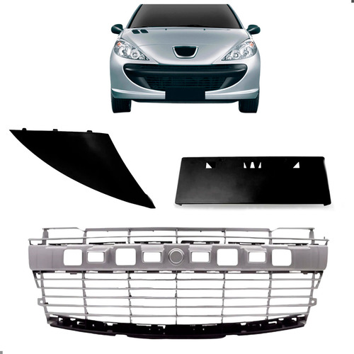 Kit Suporte Placa E Grade Cinza Peugeot 207 2009 2010 A 2015 Kit