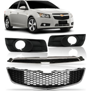 Kit Grade Cruze Superior + Inferior + Par Molduras Milha