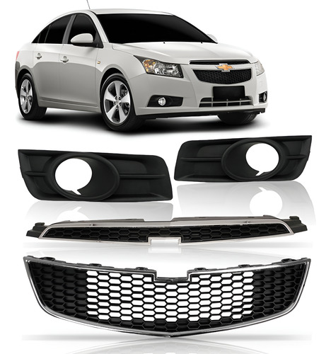 Kit Grade Cruze Superior + Inferior + Par Molduras Milha