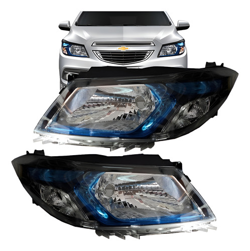 Par Farol Onix Prisma 2012 2013 2014 Mascara Negra Fume Direito E Esquerdo