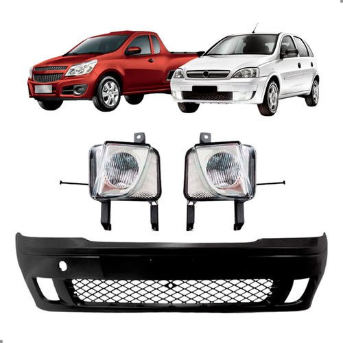 Kit Parachoque E Milha Para Montana E Corsa Sport 2008 A 12 Preto