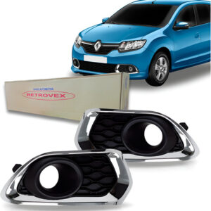 Par Grade Moldura Farol Milha Sandero Cromada 2015 2016 2017 Preto Com Cromado Ambos Os Lados