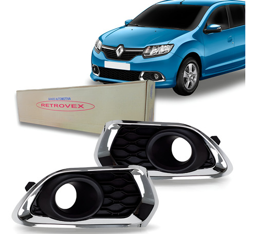 Par Grade Moldura Farol Milha Sandero Cromada 2015 2016 2017 Preto Com Cromado Ambos Os Lados