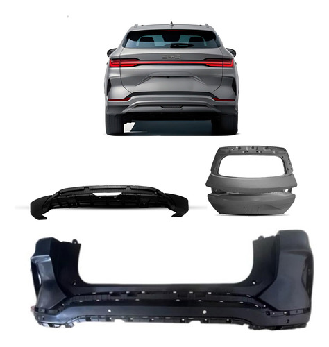 Kit Parachoque Com Saia E Tampa Traseira Para Byd Song Plus Preto