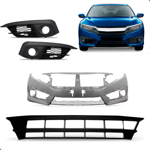 Kit Parachoque E Grades Para Civic G10 2017 2018 2019 Preto