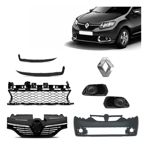 Kit Grade Parachoque Sandero 2015 2016 2017 2018 2019 Preto Brilhante