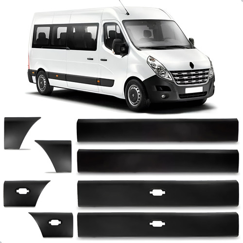 Kit Frisos Lateral Para Renault Master 2013 A 2018 8 Peças Preto