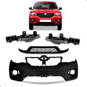 Kit Parachoque Para Kwid 2017 A 2022 Com Spoiler E Par Guias Preto