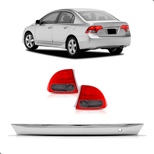 Kit Lanterna Fumê Com Friso Tampa Para New Civic 2008 A 2011 Ambos Lados