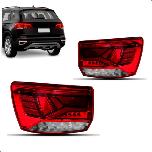 Par Lanterna Traseira Canto Para Taos 2021 A 2024 Full Led Ambos Lados Vermelho
