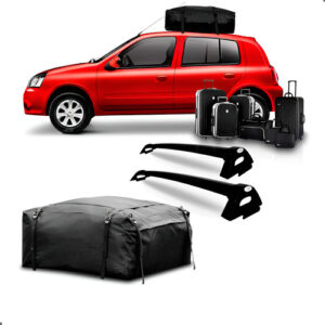 Kit Rack Teto Clio + Maleiro Dobrável 380 Litros Preto