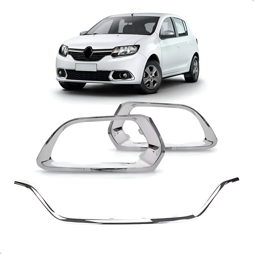 Kit Frisos E Par Moldura Sandero 2015 A 2019 Cromado Cromado Ambos Os Lados