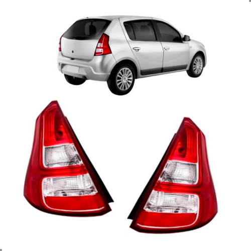 Par Lanterna Traseira Para Sandero 2012 A 2014 Com Friso Ambos Lados Vermelho