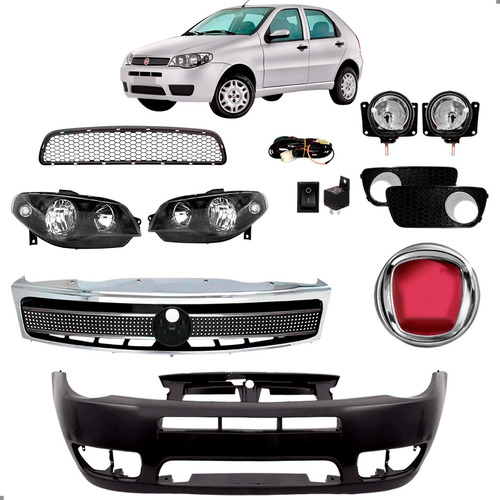 Kit Farol Parachoque Para Palio 2004 2005 A 2009 Sport Black Para Pintar
